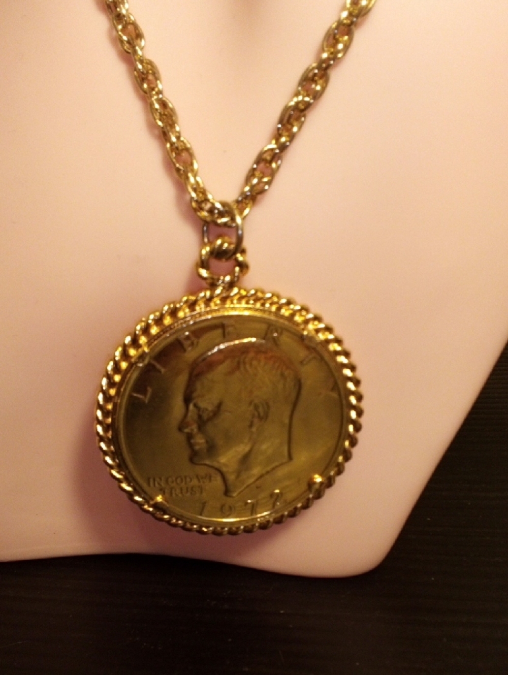 Gold-Tone Kennedy Half Dollar Pendant Necklace